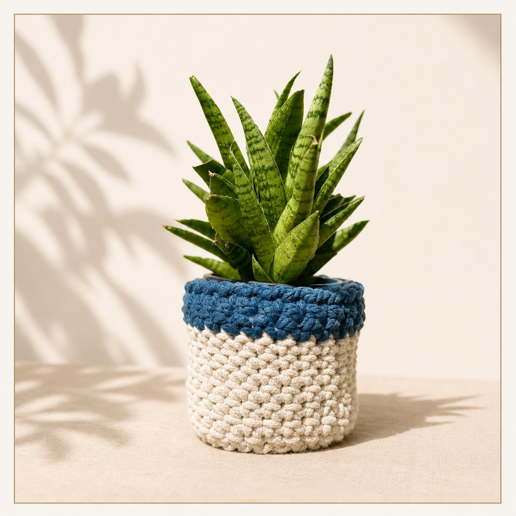 🌊 The Harbor Sleeve – Crochet Planter Cover