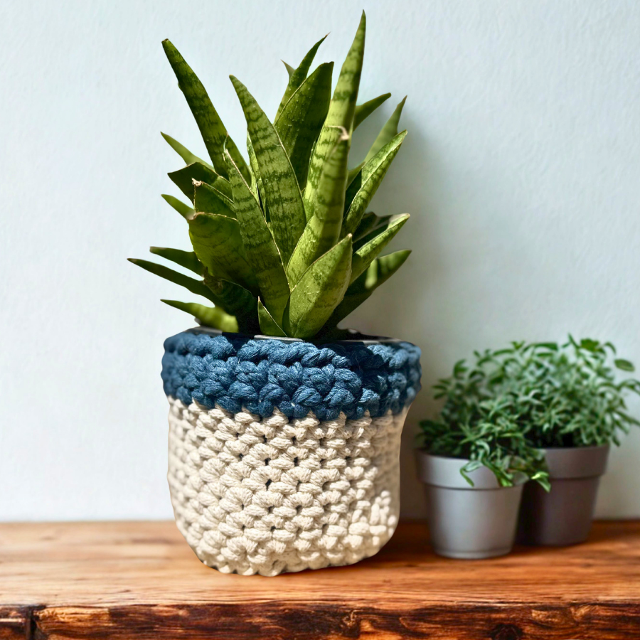 🌊 The Harbor Sleeve – Crochet Planter Cover