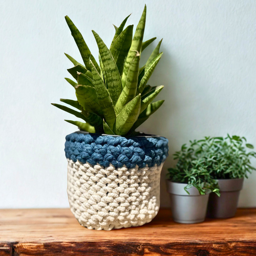🌊 The Harbor Sleeve – Crochet Planter Cover