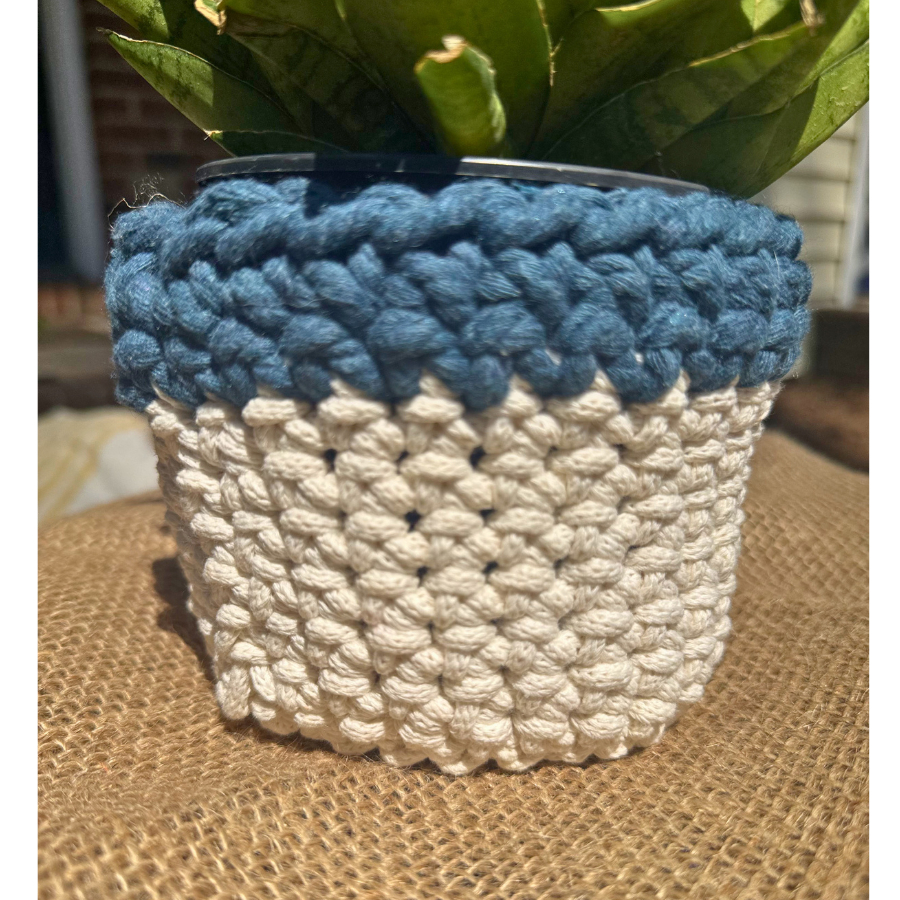 🌊 The Harbor Sleeve – Crochet Planter Cover